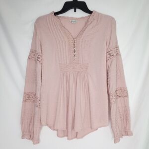 SUNDANCE Spirit Lake Dusty Pink Women's Top With Lace & Pintucks SMALL